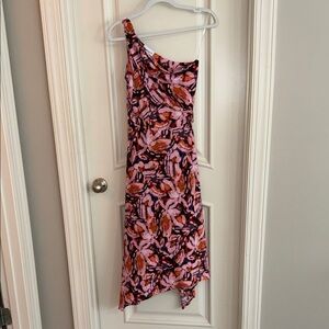 Veronica M Pink and Orange Abstract One-Shoulder midi Dress